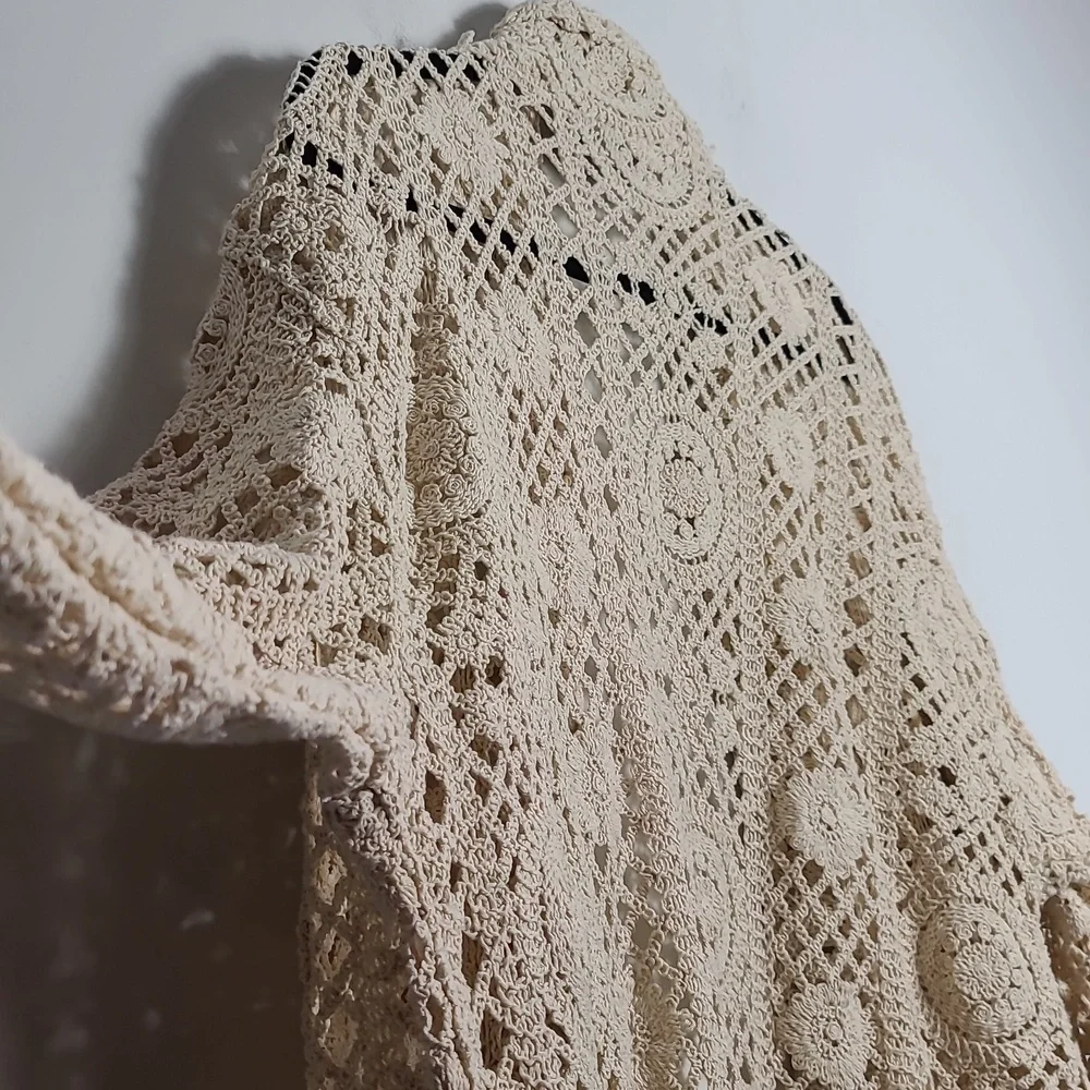 ZARA Open Crochet Cream Button Up Cardigan Shacket Coat Size Large - Picture 10 of 15